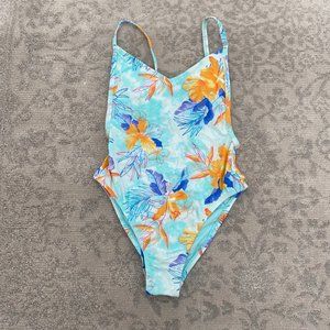 Xhilaration Blue Tropical Floral One Piece Swimsuit Size Small NWT
